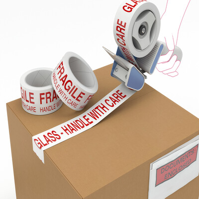 White Fragile Printed Polypropylene Solvent Warning Tape 50mm x 66m Box of 36 Rolls