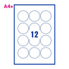 PCL 69mm White Round Labels 12 per Sheet